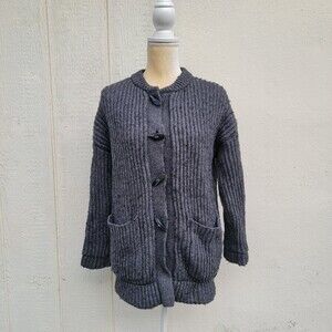 madewell heavy knit plaid lined gray button front sweater coat size small